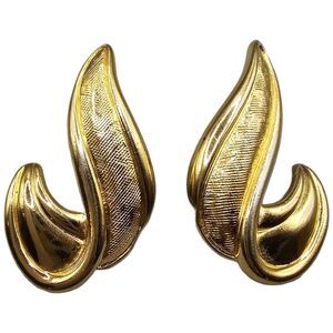 Pierced Earrings Vintage Avon Textured Brushed Gold Tone Retro Fashion Signed